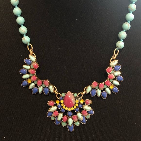 CHLOE and ISABEL Turquoise, Opal, Lapis Lazuli Inlay Antique Gold Plate Necklace - Picture 6 of 10